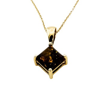 9ct Gold Amber Pendant with Chain